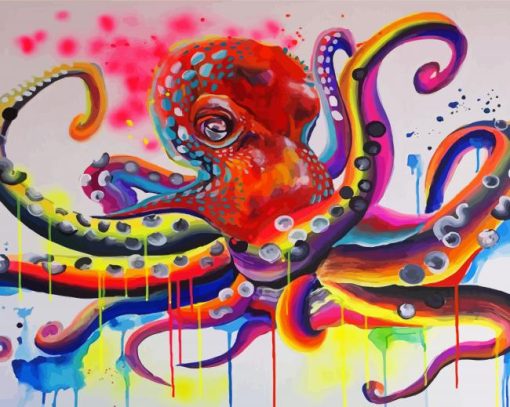 Colorful Red Octopus paint by number