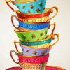 Colorful Stacked Tea Cups paint by number