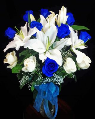 Cool White And Blue Flowers paint by number