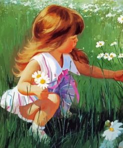 Cute Baby Girl With Flowers paint by number