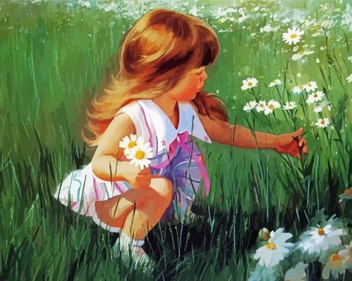 Cute Baby Girl With Flowers paint by number