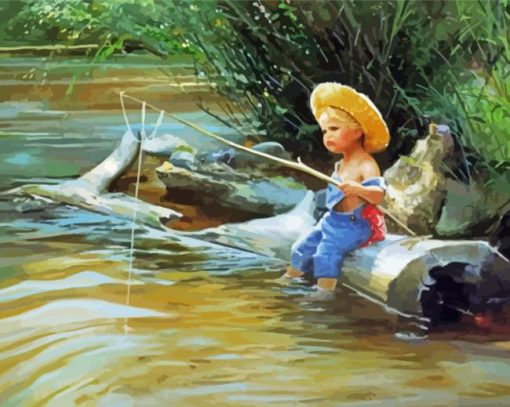 Cute Boy Fishing paint by number