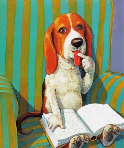 Cute Dog Reading A Book paint by number