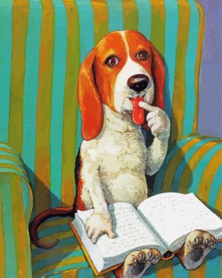 Cute Dog Reading A Book paint by number