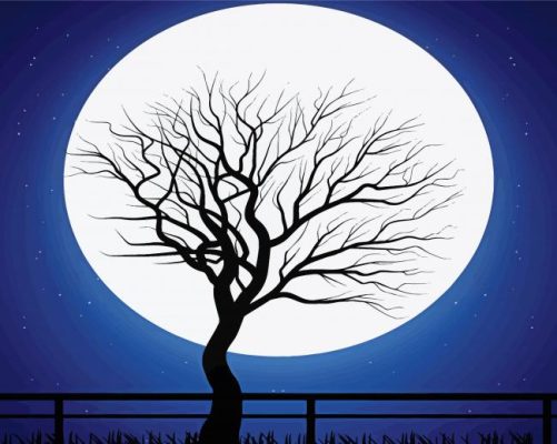 Full Moon And Dead Tree Silhouette paint by number