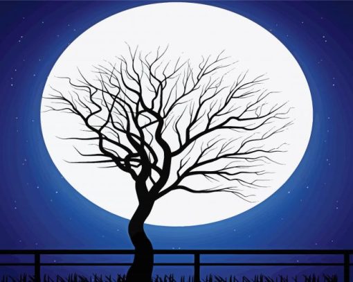 Full Moon And Dead Tree Silhouette paint by number
