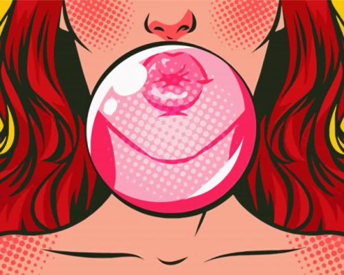 Girl Blowing Bubble Gum Pop Art paint by number