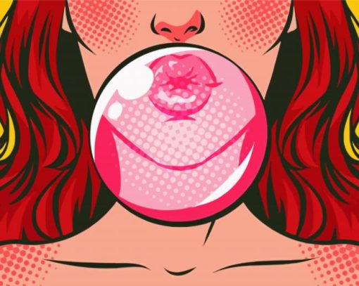 Girl Blowing Bubble Gum Pop Art paint by number