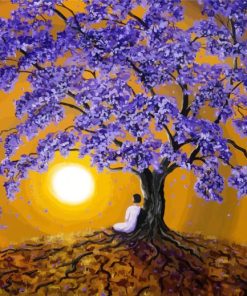 Lonely Woman Under Jacaranda Tree paint by number