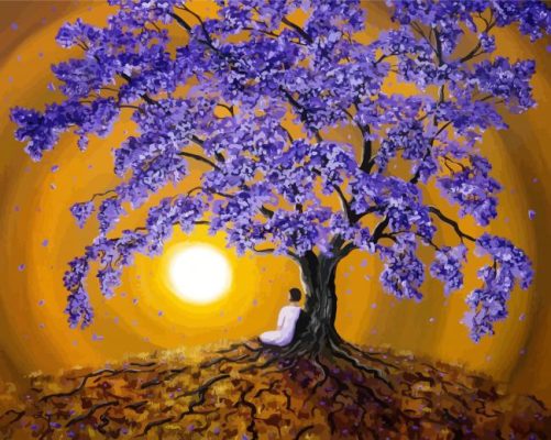 Lonely Woman Under Jacaranda Tree paint by number