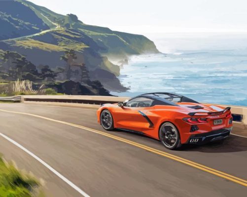 Orange Corvette Car paint by number