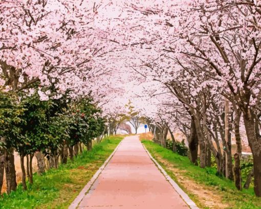 Pink Trees Spring In korea paint by number