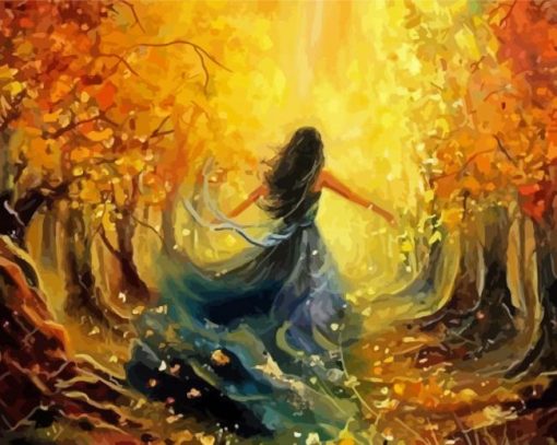 Woman In Autumn Forest paint by number