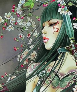 Anime Asian Girl With Flowers paint by number