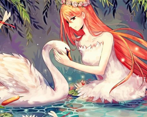 Anime Swan And Girl paint by number