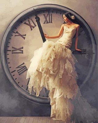 Asian Girl With White Dress And Clock paint by number