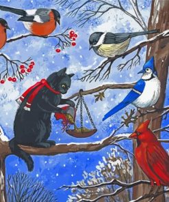 Birds And Blue Jay In Winter paint by number