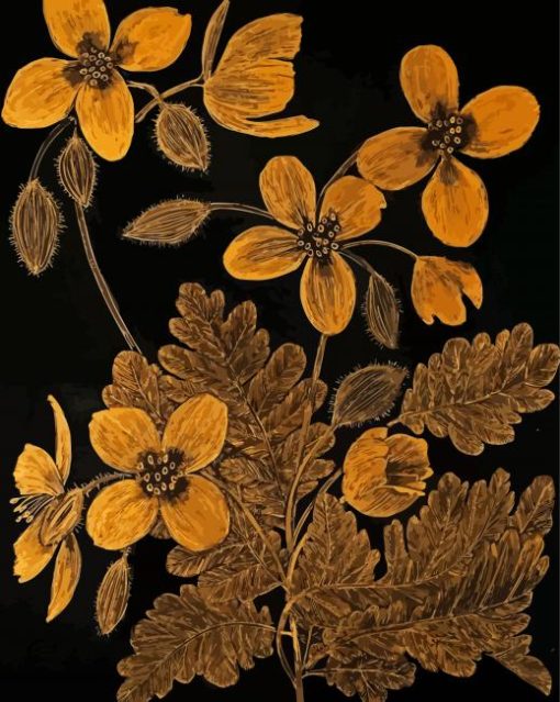 Black And Gold Flowers Art paint by number