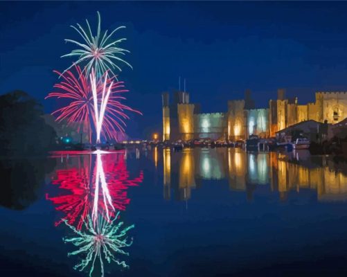 Caernarfon Castle Fireworks paint by number