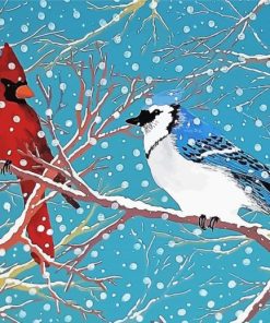 Cardinal And Blue Jay In Winter Art paint by number