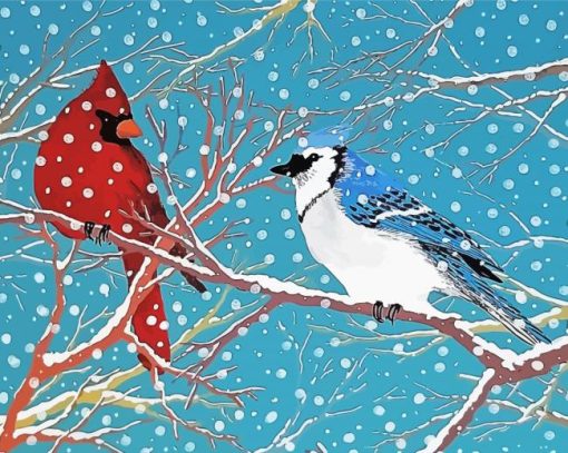 Cardinal And Blue Jay In Winter Art paint by number