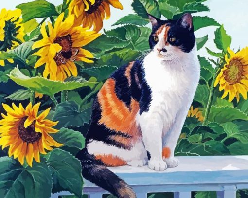 Cat And Sunflowers paint by number