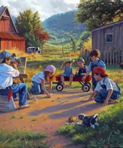Children Playing In Farm paint by number
