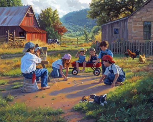 Children Playing In Farm paint by number