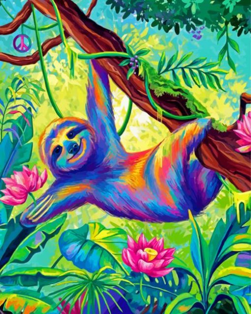 Colourful Sloth Hanging paint by number