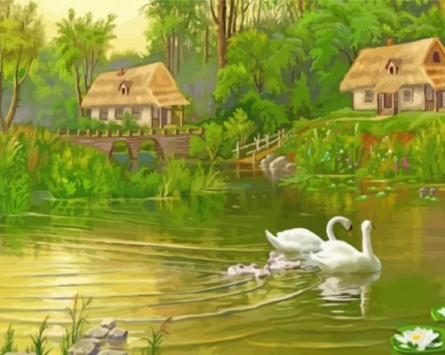 Cottage Pond Art paint by number