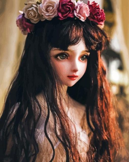Cute Doll With Black Hair paint by number