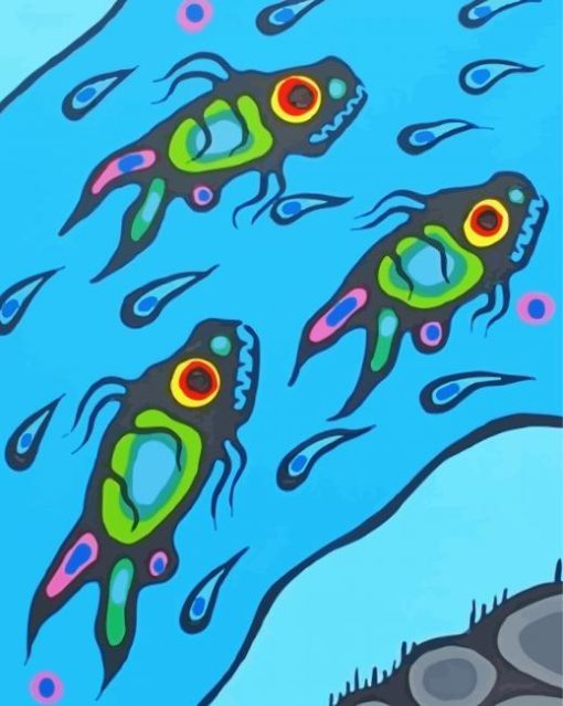 Cycles Of Salmon By Norval Morrisseau paint by number