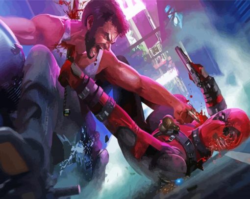 Deadpool Vs Wolverine Heroes Fighting paint by number