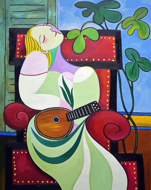 Dreaming Woman With Mandolin paint by number