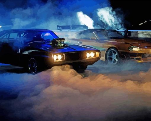 Fast And Furious Cars With Smoke paint by number