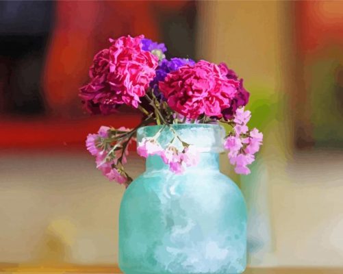 Flowers Blue Mason Jar paint by number