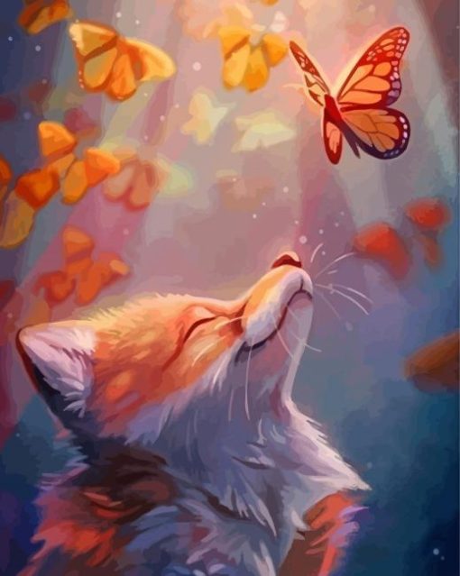 Fox Butterflies Art paint by number