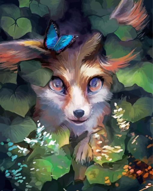 Fox With Butterfly Art paint by number