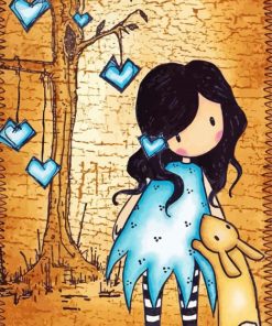 Girl With Blue Hearts paint by number