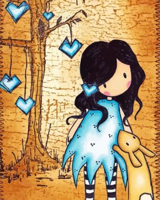 Girl With Blue Hearts paint by number