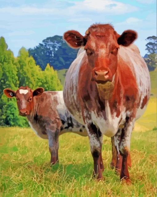 Handsome Shorthorn Cow And Calf paint by number