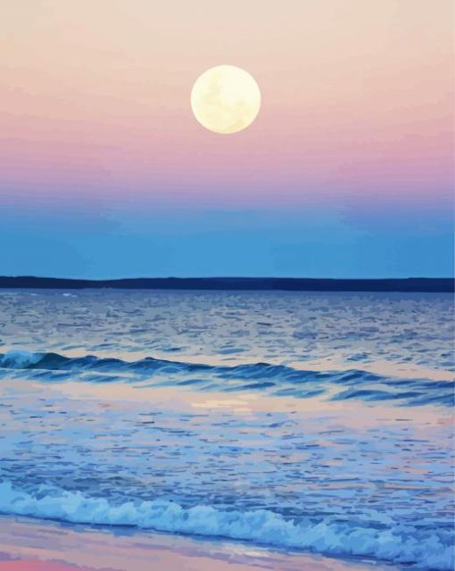Moon And Ocean Landscape Paint by number