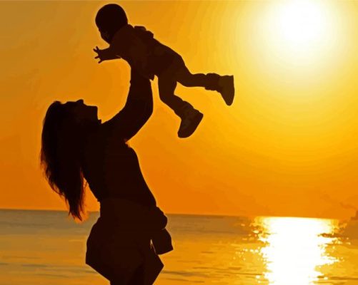 Mother And Son On Beach Silhouette paint by number