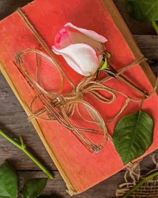 Pink Rose On Book paint by number