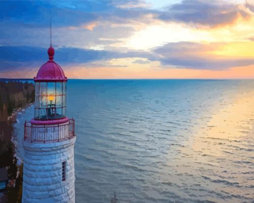 Point Clark Lighthouse Seascape paint by number