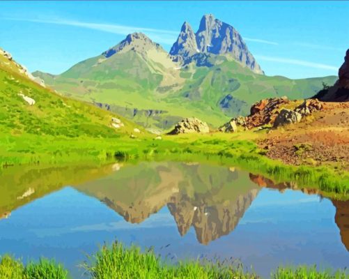 Pyrenees Mountains Reflection Paint by number