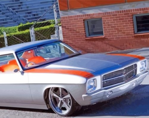 Silver And Orange Holden Kingswood paint by number