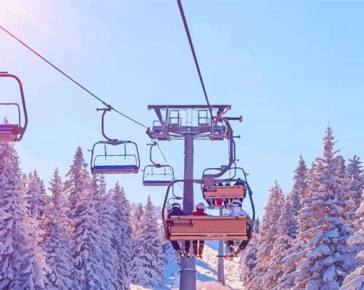 Ski Chair Lift With Sunset paint by number