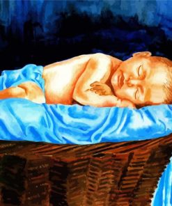 Sleeping Baby Boy On Basket paint by number