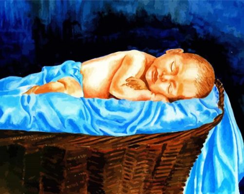 Sleeping Baby Boy On Basket paint by number